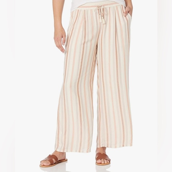PAIGE Cream stripe lined pull on Pants Size M in Ecru Multi, pockets - Picture 1 of 9